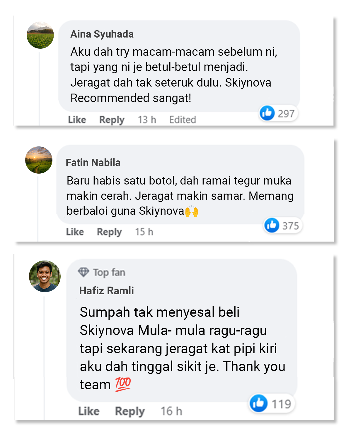 Testimoni Facebook pengguna Skiynova